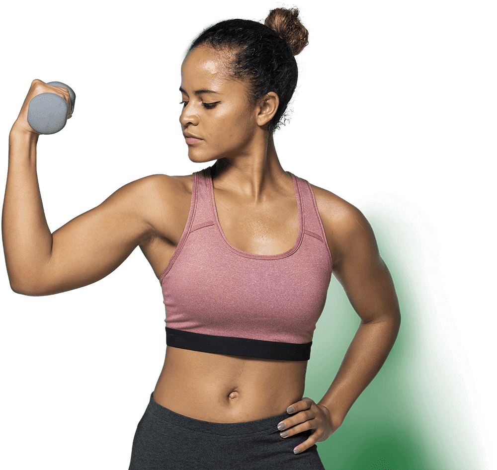 Woman curling dumbell